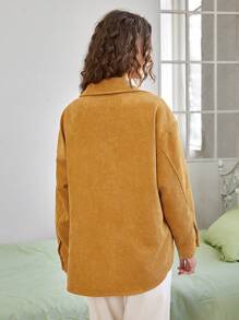 SHEIN EZwear Lá thư & Bản vá Gấu Thả vai Áo khoác vải nhung - Màu vàng - Xem 2