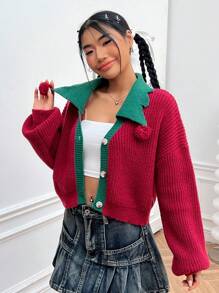 SHEIN EZwear Cárdigan de cuello en contraste de hombros caídos