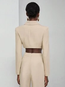 SHEIN Privé Cổ áo Crop Blazer - Màu Khaki - Xem 2
