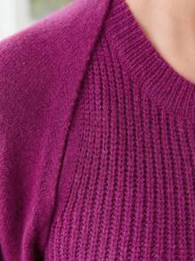 Modelyn Conjunto de 2 piezas de vestido y bolero de cárdigan de punto acanalado sólido - Rosa Fucsia - Ver 5