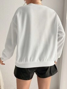 SHEIN Essnce Hơn In hoa Thả vai Áo nỉ - trắng - Xem 2