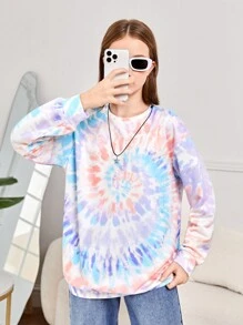 SHEIN Chica adolescente Sudadera de tie dye espiral de hombros caídos