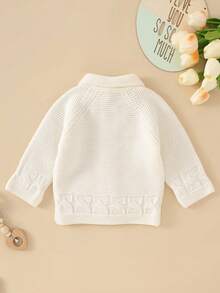 Đứa bé gái Tay Raglan Nút Lên Áo len Mở - Màu be - Xem 2