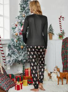 熊和字母圖案T恤和褲子休閒套裝適用於聖誕 - 彩色 - 查看 2