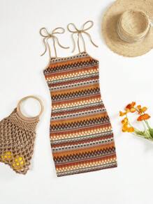 Soleia Geo Print Tie Shoulder Cami Dress - Multicolor - View 1