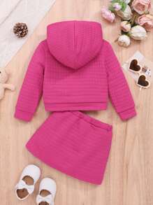 SHEIN 女嬰卡通圖案連帽衫和半身裙 - 粉色 - 查看 2