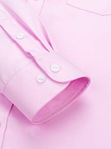 Manfinity Mode 男士交叉刺繡口袋貼布前排扣襯衫 - 粉色 - 查看 3