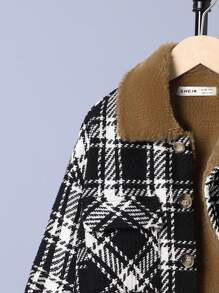 SHEIN Tween Boy Plaid Print Button Front Teddy Lined Coat - Multicolor - View 5