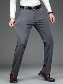 Manfinity Mode Hombres Pantalones de traje unicolor sin cinturón - Gris - Ver 3