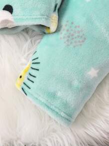 Young Boy Cartoon Graphic Dual Pocket Flannel PJ Set - Green - View 6