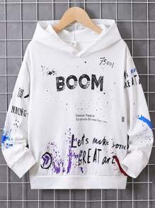 SHEIN Tween Boy Slogan Graphic Hooded Sweatshirt - Multicolor - View 1