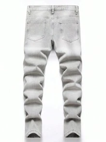 Teen Boy Ripped Frayed Bleach Wash Jeans - Light Grey - View 2
