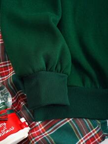 INAWLY Christmas Print Thermal Lined Sweatshirt Pullover Fall Outfit - Dark Green - View 3