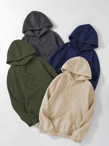 SHEIN Unity 4入組袋鼠口袋抽繩加絨內裏連帽衫 - 彩色 - 查看 6