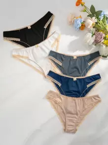 Snug Zone 5件蕾絲拼接前蝴蝶結內褲 - 彩色 - 查看 1