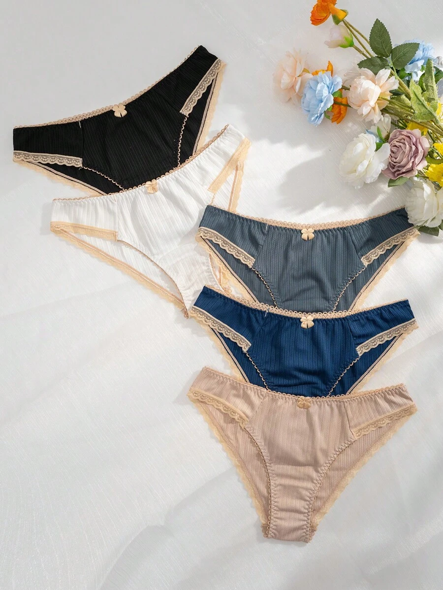 Snug Zone 5件蕾絲拼接前蝴蝶結內褲 - 彩色 - 查看 1