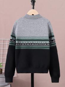 SHEIN Leap Crew Tween Boy Geo Pattern Quarter Zip Sweater - Multicolor - View 2