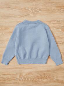 SHEIN Young Girl Floral Patched Sweater - Baby Blue - View 2