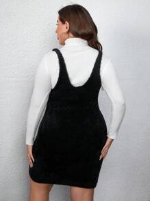 Calvaya Plus Solid Fuzzy Sweater Dress Without Sweater - Black - View 2