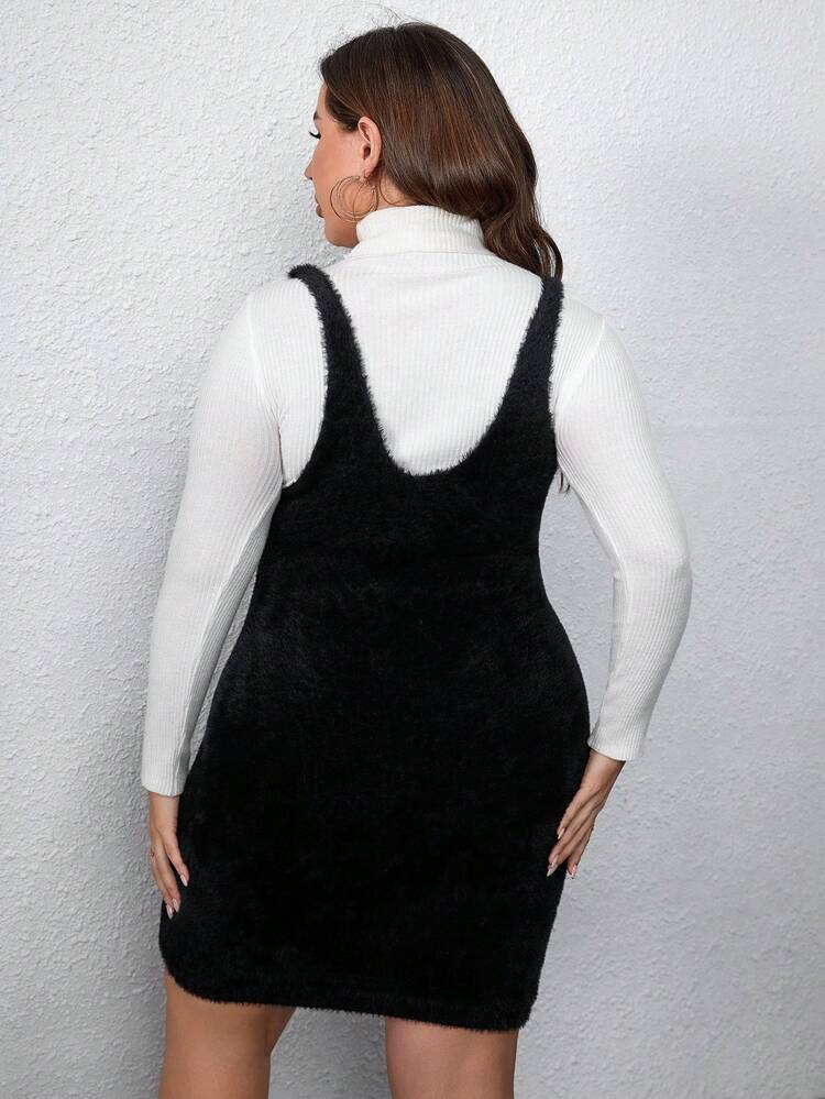 Plus Solid Fuzzy Sweater Dress Without Sweater