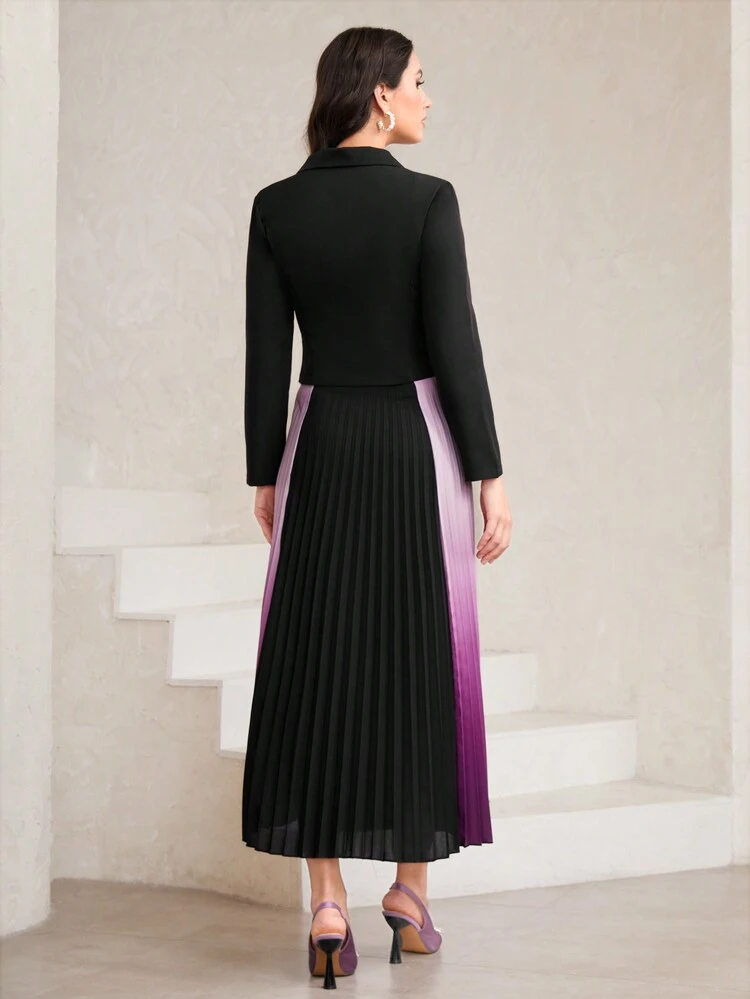 Double Breasted Blazer & Ombre Pleated Skirt