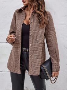 SHEIN Clasi 千鳥格印花落肩袖外套
