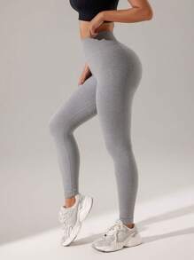 Easithlete Wide Waistband Sports Leggings - Grey - View 7