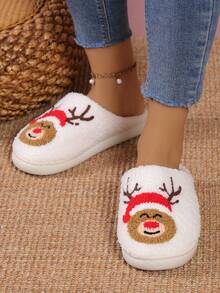 Christmas Reindeer Home Slippers - White - View 5