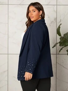 SHEIN Privé Hơn Khăn quàng Mở Mặt trước Áo vest - Màu xanh hải quân - Xem 2