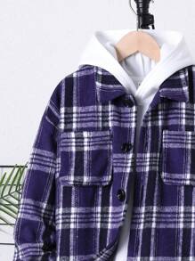 SHEIN Tween Boy Plaid Print Flap Pocket Overcoat Without Hoodie