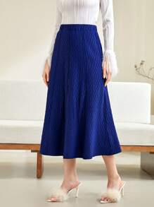 Modelyn Solid A-line Sweater Skirt - Royal Blue - View 3
