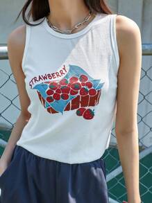 DAZY Top Sin Mangas Con Diseño De Letras Y Fresas - Blanco - Ver 7