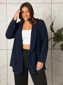 SHEIN Privé Hơn Khăn quàng Mở Mặt trước Áo vest - Màu xanh hải quân - Xem 5