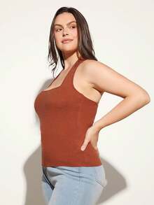 SHEIN BASICS 大碼素色吊脖針織上衣 - 鏽棕色 - 查看 4