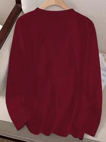 INAWLY Christmas Print Drop Shoulder Tee - Burgundy - View 2