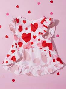 Valentine's Day Petsin Pink Heart Printed Cute Pet Dress With Short Sleeves For Small Dogs And Cats - Multicolor - View 3