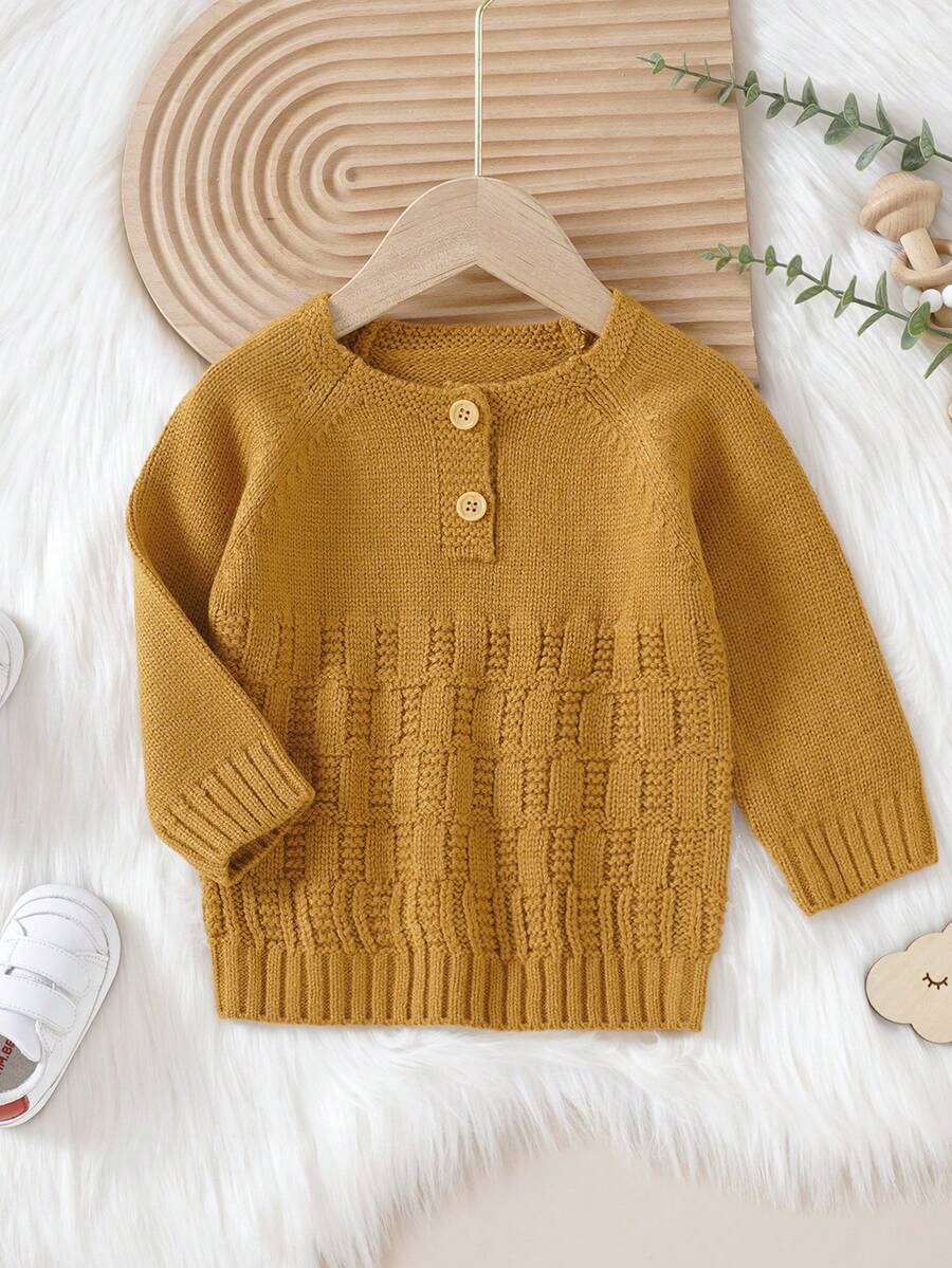 Baby Boy Half Button Raglan Sleeve Sweater - Ginger - View 1