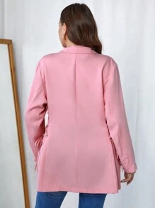 Celure 大碼西裝領側邊綁帶單排釦西裝外套 - 粉色 - 查看 3