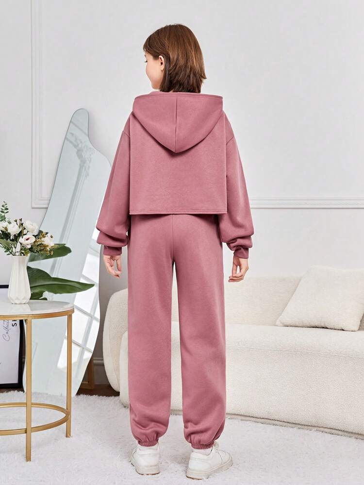 2pcs Teen Girls' Thermal Lined Hoodie And Sweatpants Set, Printed Pattern, Thickened