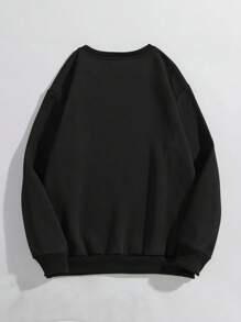 ROMWE Goth 猫与字母图案保暖衬里运动衫，学校 - 黑色 - 查看 2