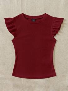 Soleia Camiseta ribete con fruncido tejido de canalé