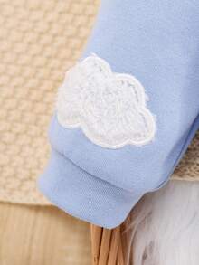 SHEIN 女婴云朵刺绣保暖内衬卫衣 - 藍色 - 查看 4