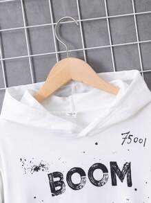 SHEIN Tween Boy Slogan Graphic Hooded Sweatshirt - Multicolor - View 5