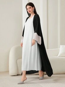 Al Najma 彩色块荷叶边袖端庄长袖阿拉伯长袍 - 彩色 - 查看 6