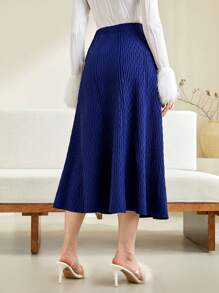 Modelyn Solid A-line Sweater Skirt - Royal Blue - View 2