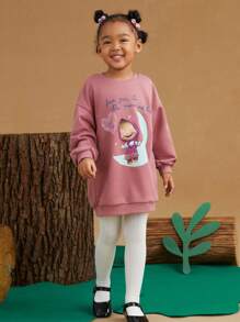 SHEIN X Masha and The Bear 女小童1入組卡通和字母圖案落肩袖運動衫 - 酒紅色 - 查看 1