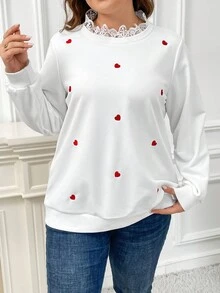 SHEIN Frenchy 大碼愛心圖案鏤空蕾絲花邊運動衫 - 白色 - 查看 4