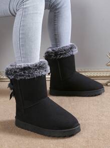 Women's Fashionable Flat Heel, Anti-skid, Wear-resistant, 2 Bowknot Decorated, Warm Snow Boots