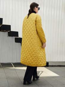 BizChic Dual Pocket Drop Shoulder Quilted Coat - Yellow - View 3