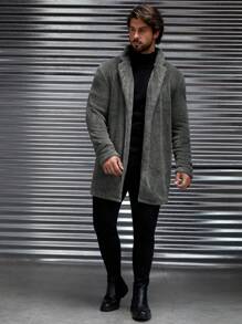 GENTILAND Nam Mở Mặt trước Áo khoác Teddy - Màu xám đen - Xem 5